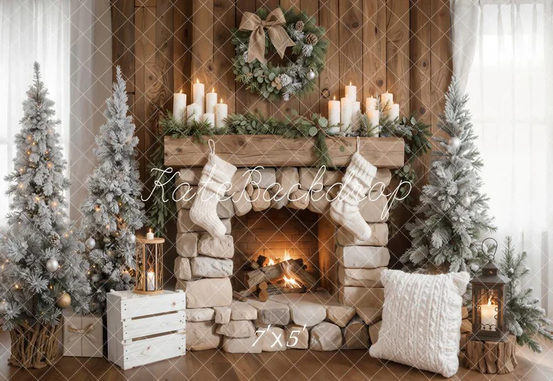 ⚡On Sale - Kate Christmas Fireplace Garland Gifts Combination Backdrop - Image 2