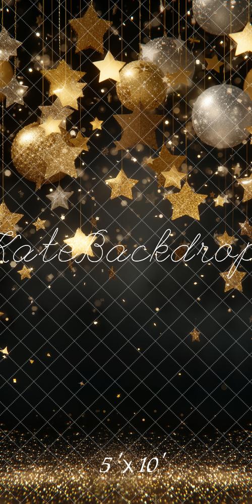 Kate Sweep Gold Stars Baubles Glitter Backdrop Designed by Emstselch
