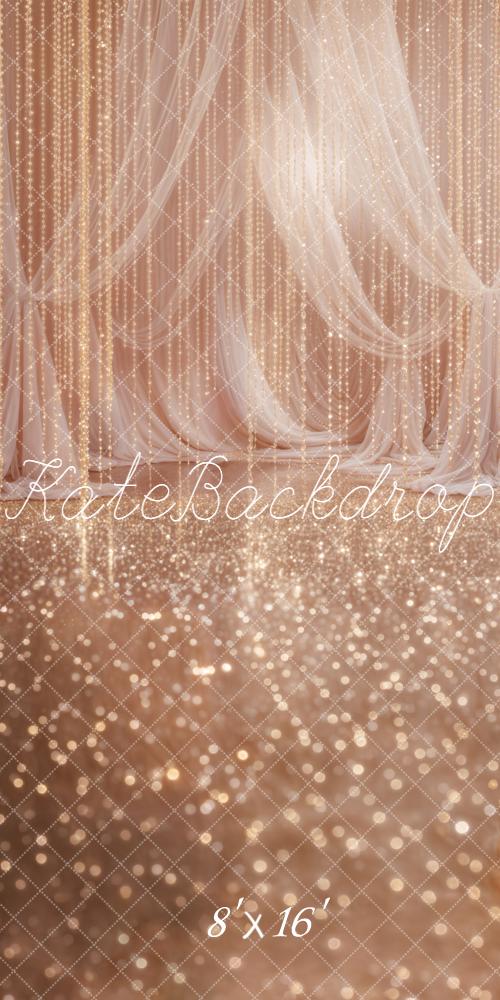 Kate Sweep Champagne Curtains String Lights Bokeh Backdrop Designed by Emstselch - Image 2
