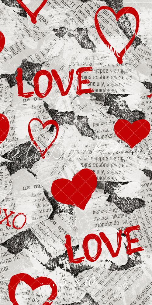 Kate Sweep Red Hearts Love Graffiti Newspaper Backdrop Designed by Emetselch