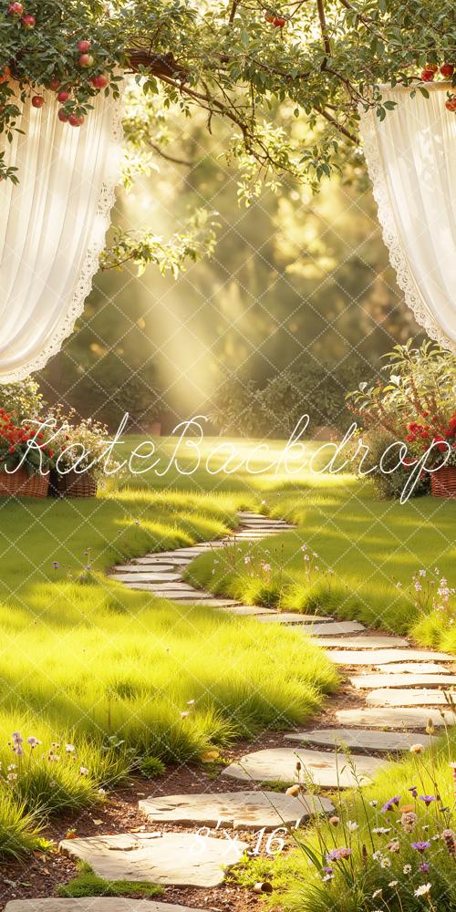 Kate Sweep Garden Archway Apple Tree Curtains Stone Path Backdrop Designed by Emetselch - Image 2