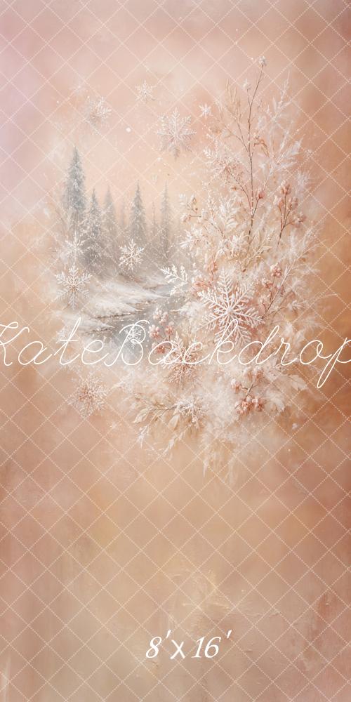 Kate Sweep Winter Snowflakes Pine Trees Floral Peach Backdrop Designed by GQ - Image 2