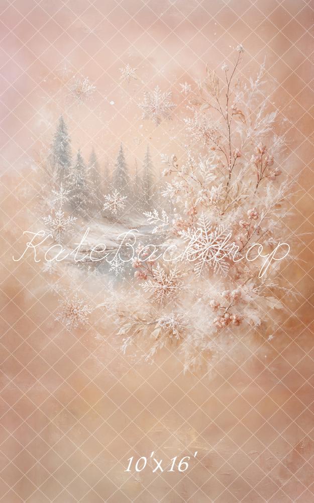 Kate Sweep Winter Snowflakes Pine Trees Floral Peach Backdrop Designed by GQ - Image 3