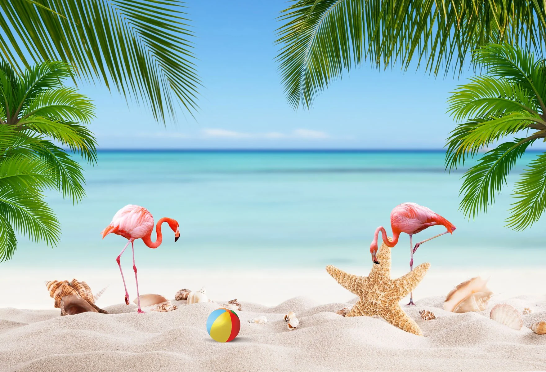Kate Summer Beach Flamingo Backdrop for Photography
