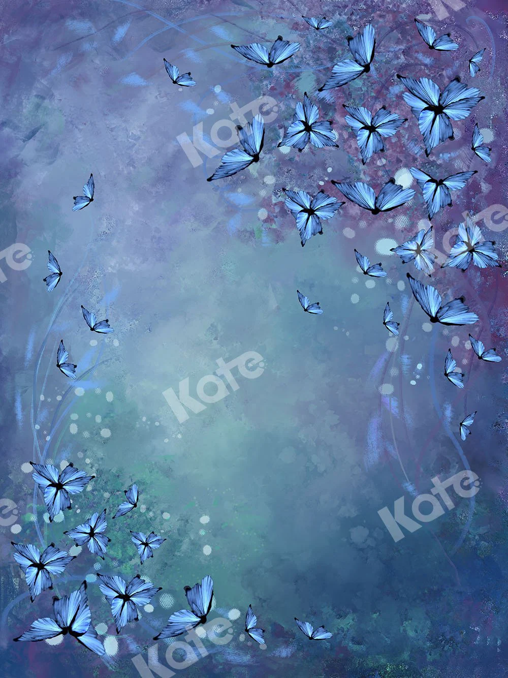 Kate Fine Art Backdrop Blue Flowers with Butterflies Designed by GQ - Image 2