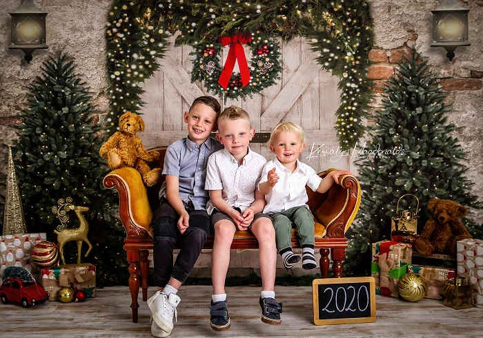 Kate Christmas Backdrop Brick Wall Door Trees Designed By JS Photography