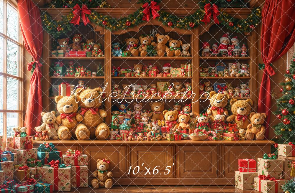 Kate Christmas Teddy Bears Cabinet Fleece Backdrop Designed by Emetselch