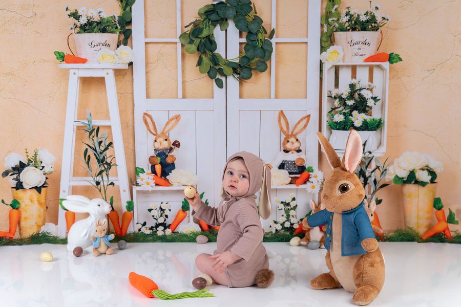 Kate Easter Bunny Yellow Cracked Wall Backdrop Designed by Emetselch