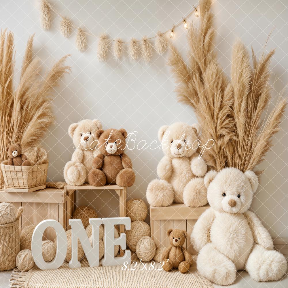 Kate 1st Birthday Teddy Bears Boho Pampas Backdrop Designed by Emstselch - Image 5