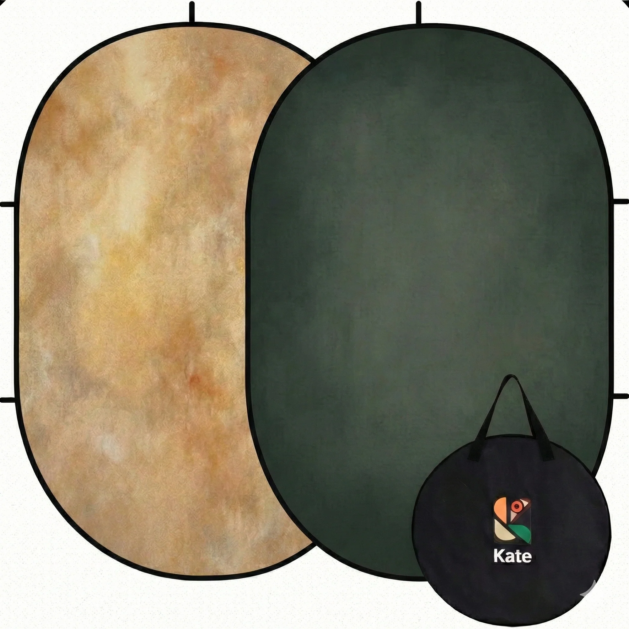 Kate Abstract Yellow Brown/Abstract Dark Green Collapsible Backdrop Photography 5X6.5ft(1.5x2m)