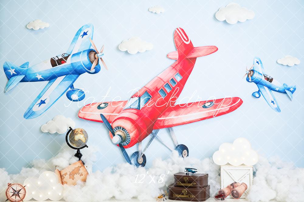 Kate Aeroplane Clouds Suitcases Blue Sky Backdrop Designed by Megan Leigh Photography - Image 8