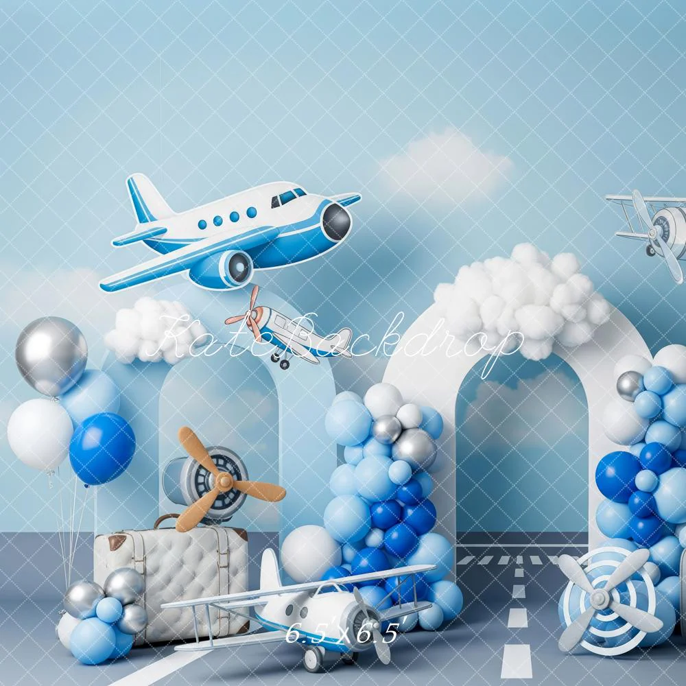 Kate Aeroplane Suitcases Blue Balloons Backdrop Designed by Patty Robert - Image 2