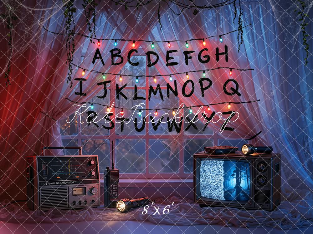 Kate Alphabet Fairy Lights Retro Room Fleece Backdrop Designed by Emetselch
