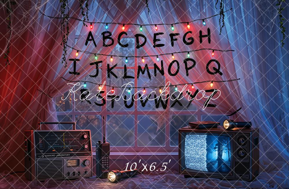 Kate Alphabet Fairy Lights Retro Room Fleece Backdrop Designed by Emetselch - Image 2