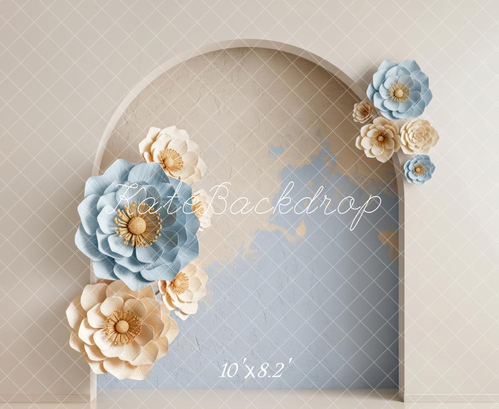 Kate Arch Blue Cream Paper Floral Fleece Backdrop Designed by Patty Robert - Image 3