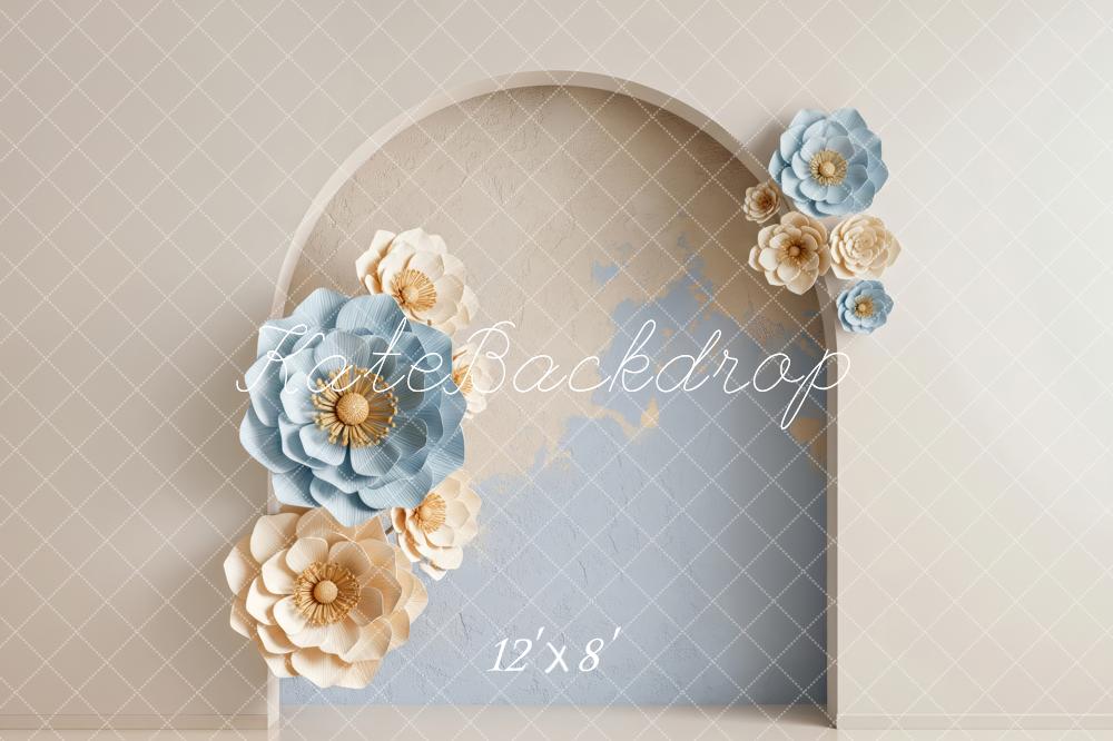 Kate Arch Blue Cream Paper Floral Fleece Backdrop Designed by Patty Robert - Image 4