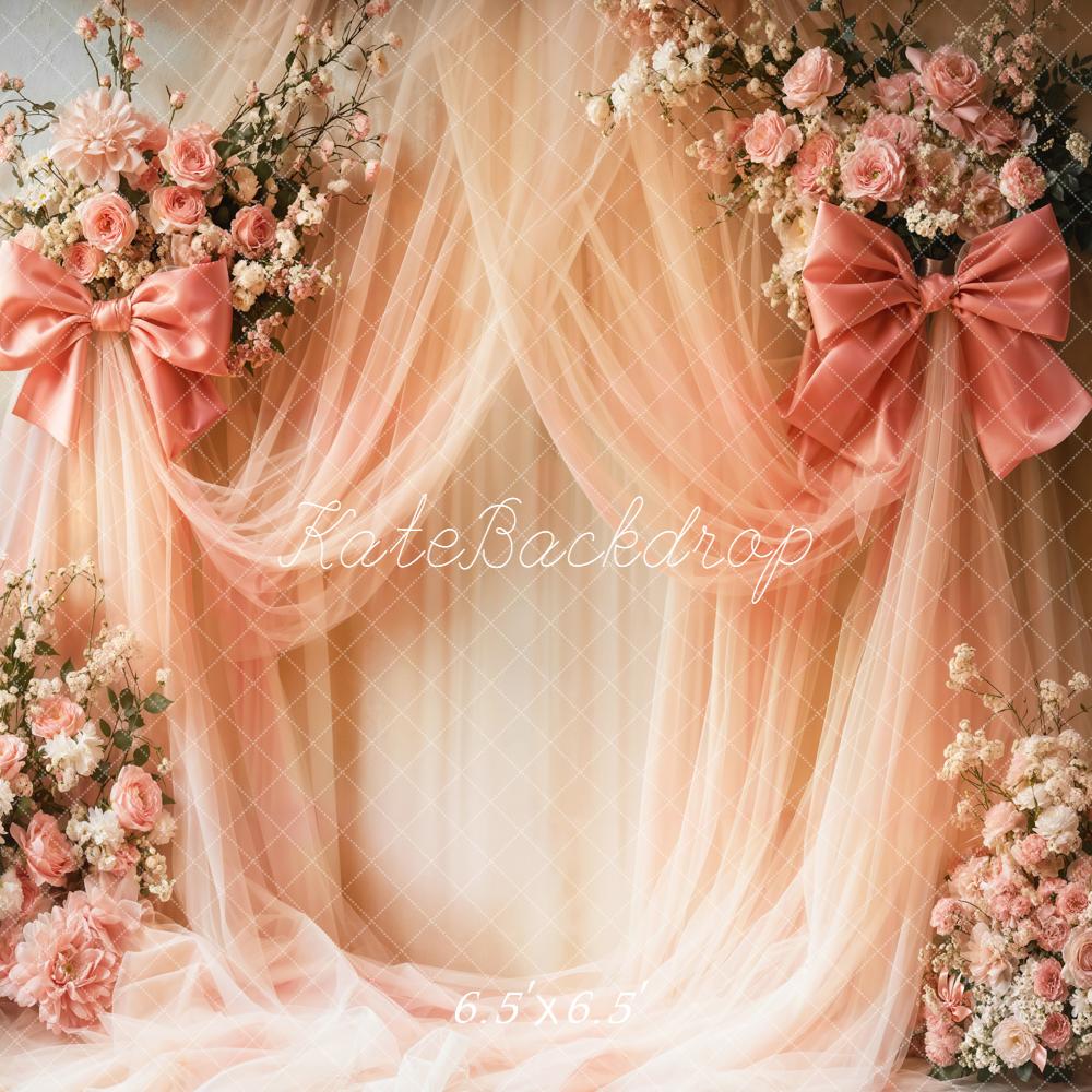 Kate Floral Arch Pink Bows Backdrop Designed by Emetselch - Image 4