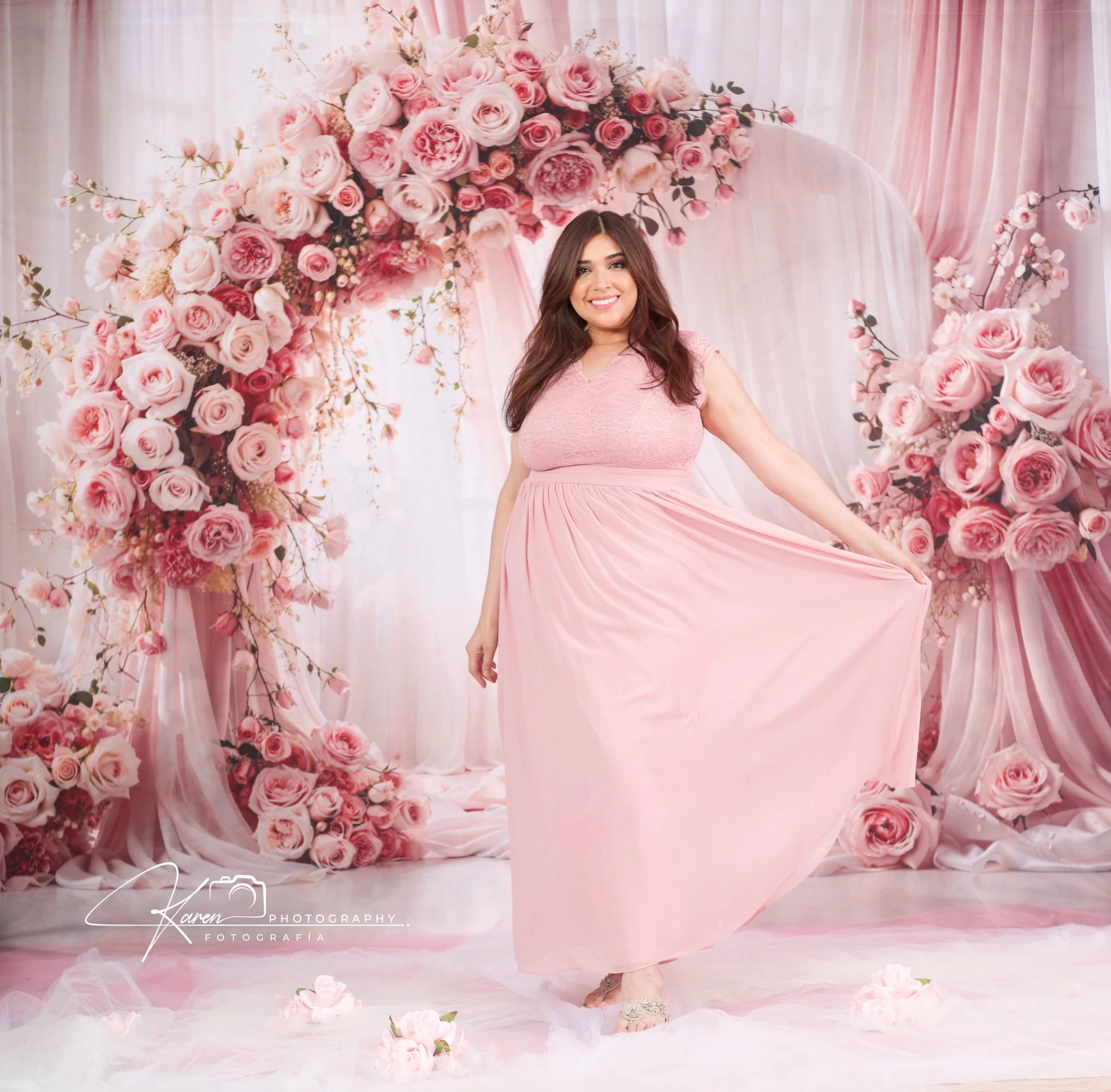 Kate Spring Pink Roses Arch Curtains Backdrop Designed by Emetselch - Image 9