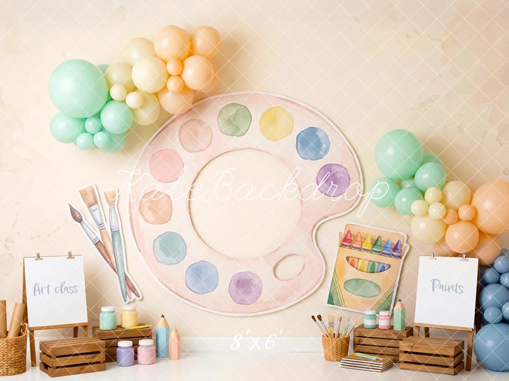 Kate Art Class Paint Palette Crayons Balloons Fleece Backdrop Designed by Patty Robert