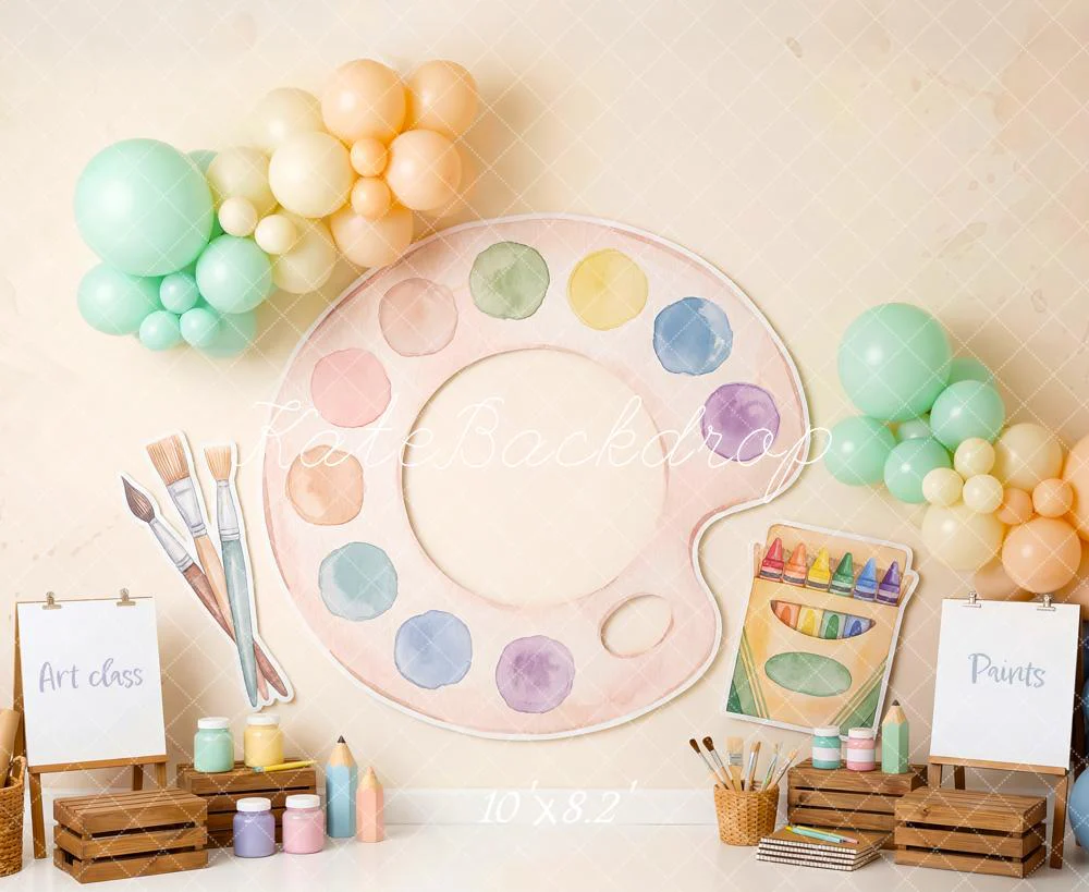 Kate Art Class Paint Palette Crayons Balloons Fleece Backdrop Designed by Patty Robert - Image 3