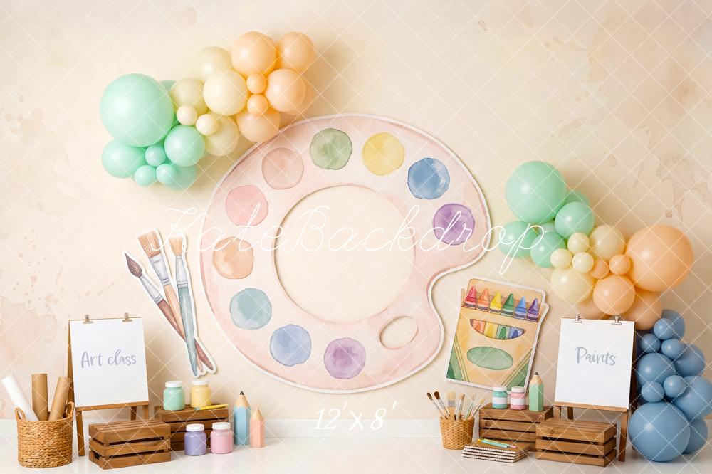 Kate Art Class Paint Palette Crayons Balloons Fleece Backdrop Designed by Patty Robert - Image 4