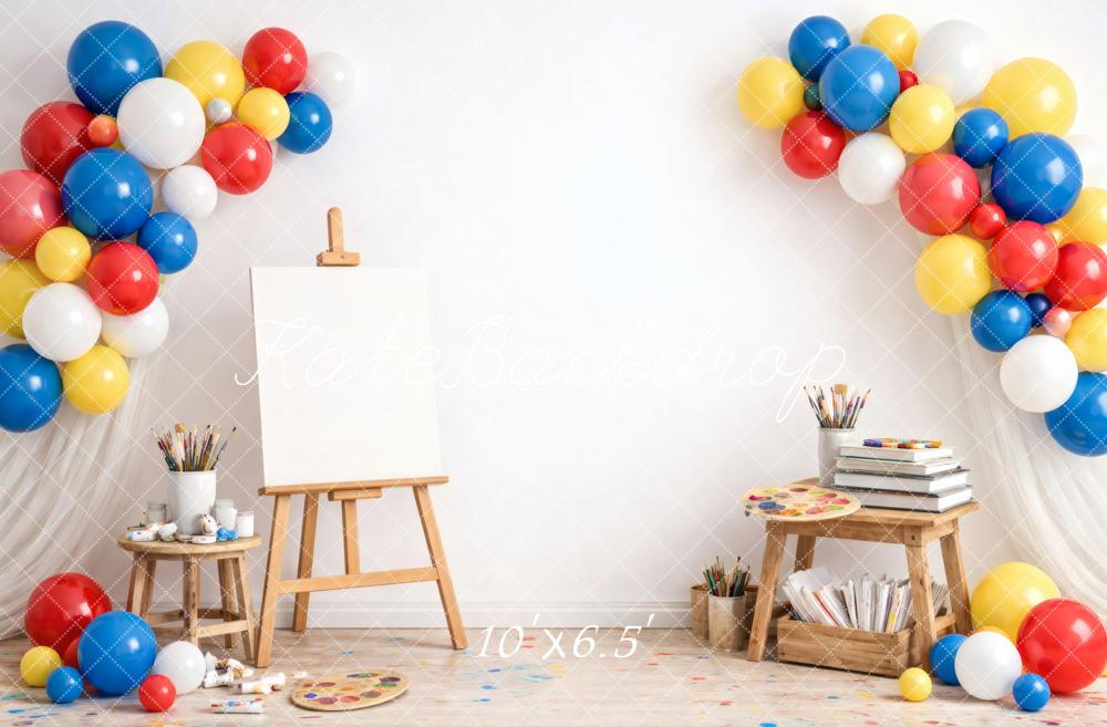 Kate Art Studio Balloons Easel Paint Fleece Backdrop Designed by Vertigo Productions - Image 2
