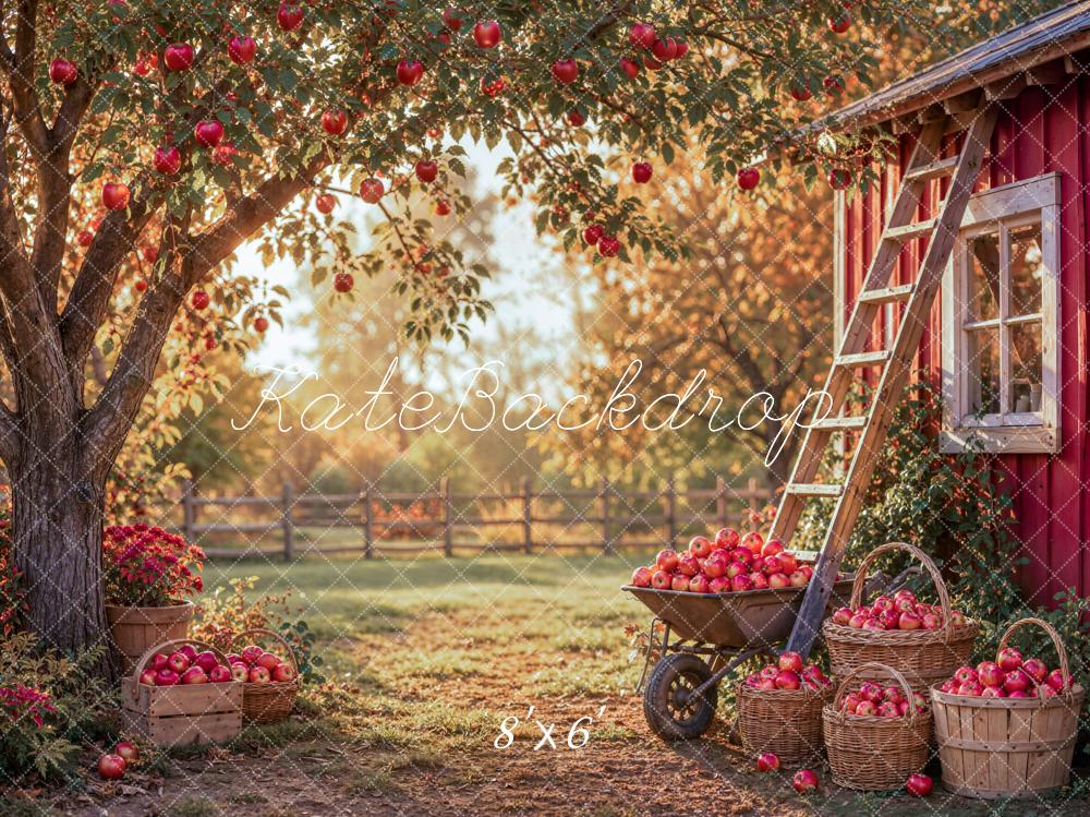 Kate Autumn Apple Tree Ladder Baskets Fleece Backdrop Designed by Emetselch