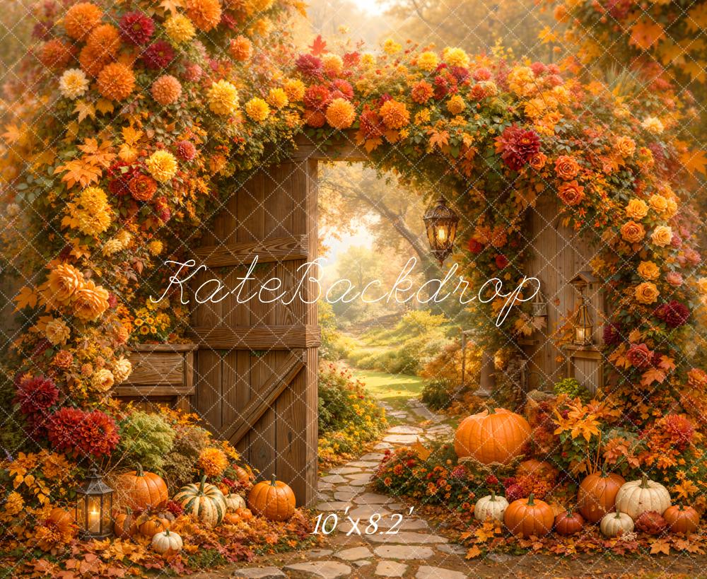 Kate Autumn Arch Pumpkins Gate Fleece Backdrop Designed by Emetselch - Image 3
