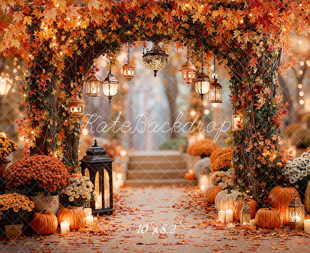 Kate Autumn Arch Pumpkins Lanterns Fleece Backdrop Designed by Emetselch - Image 3