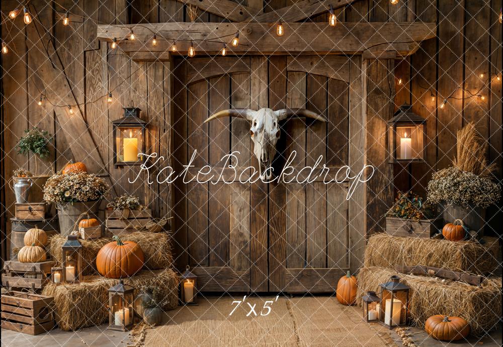 Kate Autumn Barn Pumpkins Hay Backdrop Designed by Emetselch