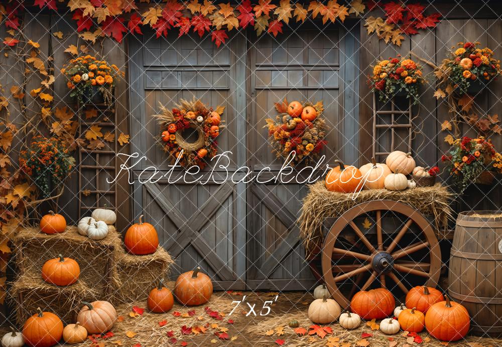 Kate Autumn Barn Wood Door Maple Pumpkin Backdrop Designed by Emetselch
