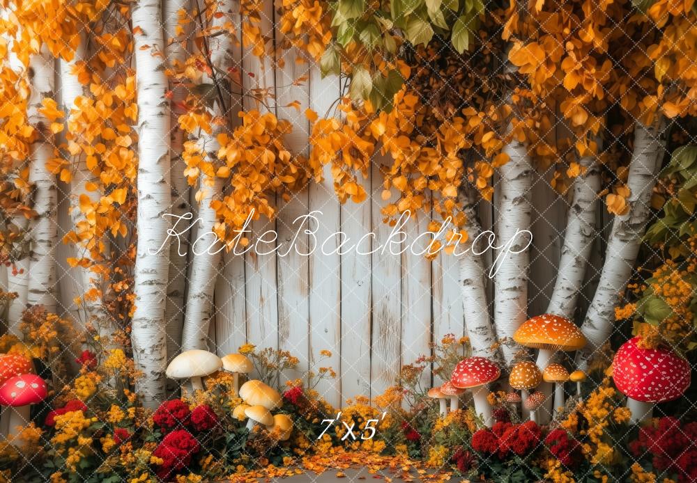 Kate Autumn Birch Trees Mushrooms Backdrop Designed by Patty Robert