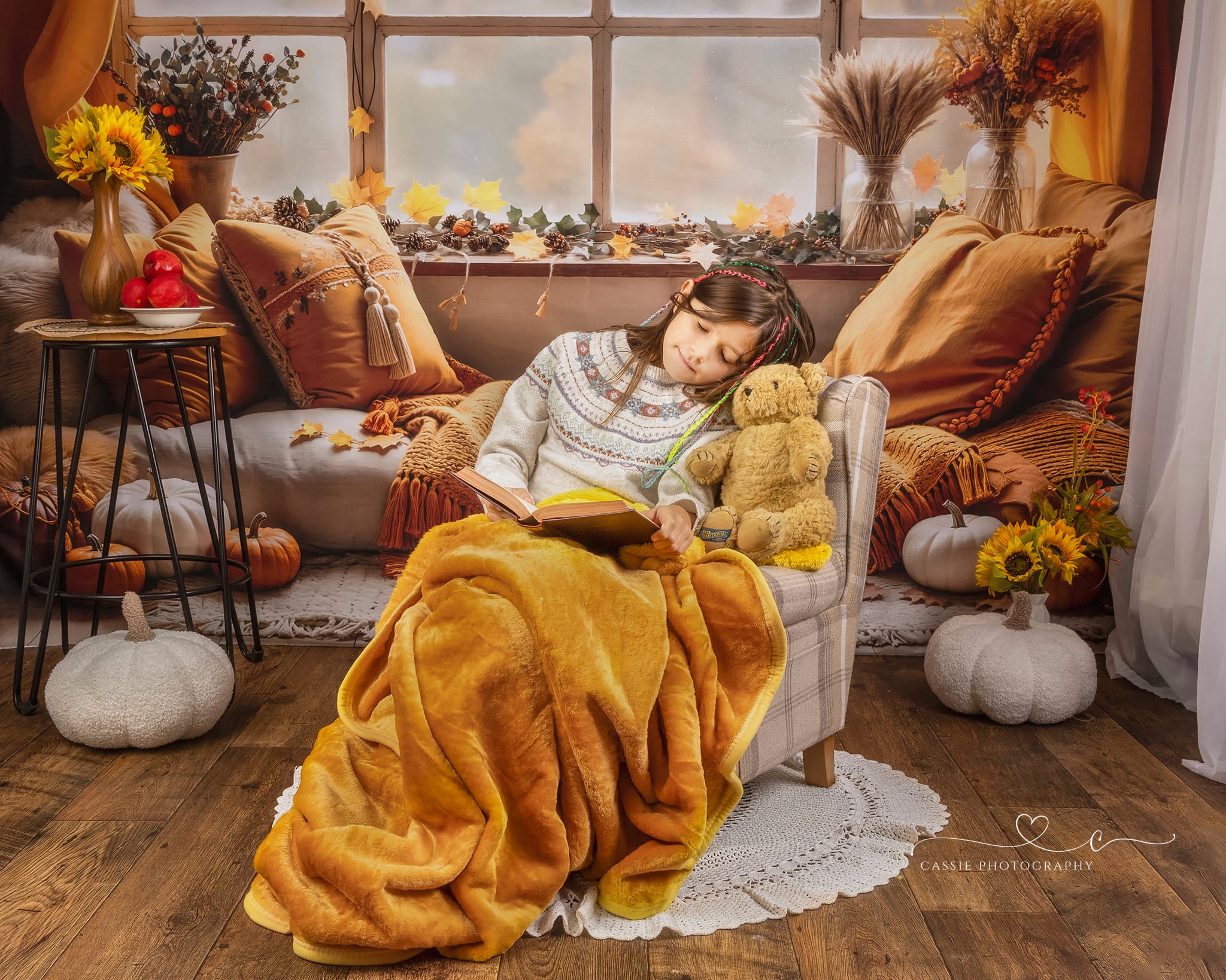 Kate Autumn Boho Pumpkin Curtain Window Backdrop Designed by Emetselch