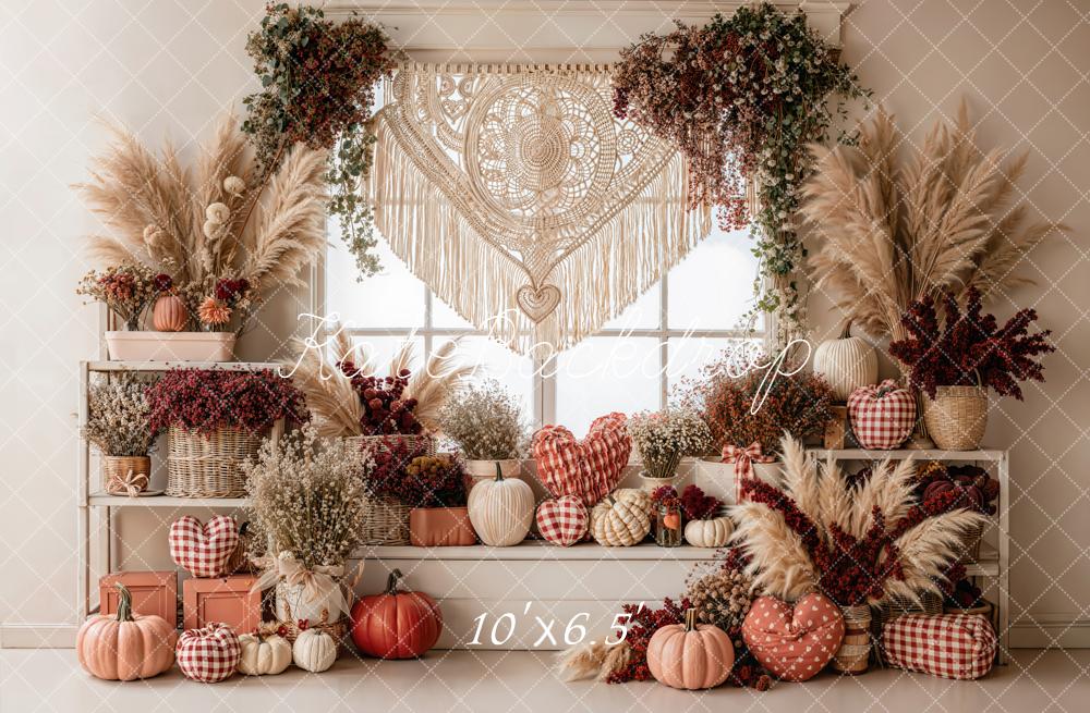 Kate Autumn Boho Pumpkins Macrame Window Fleece Backdrop Designed by Emetselch - Image 2