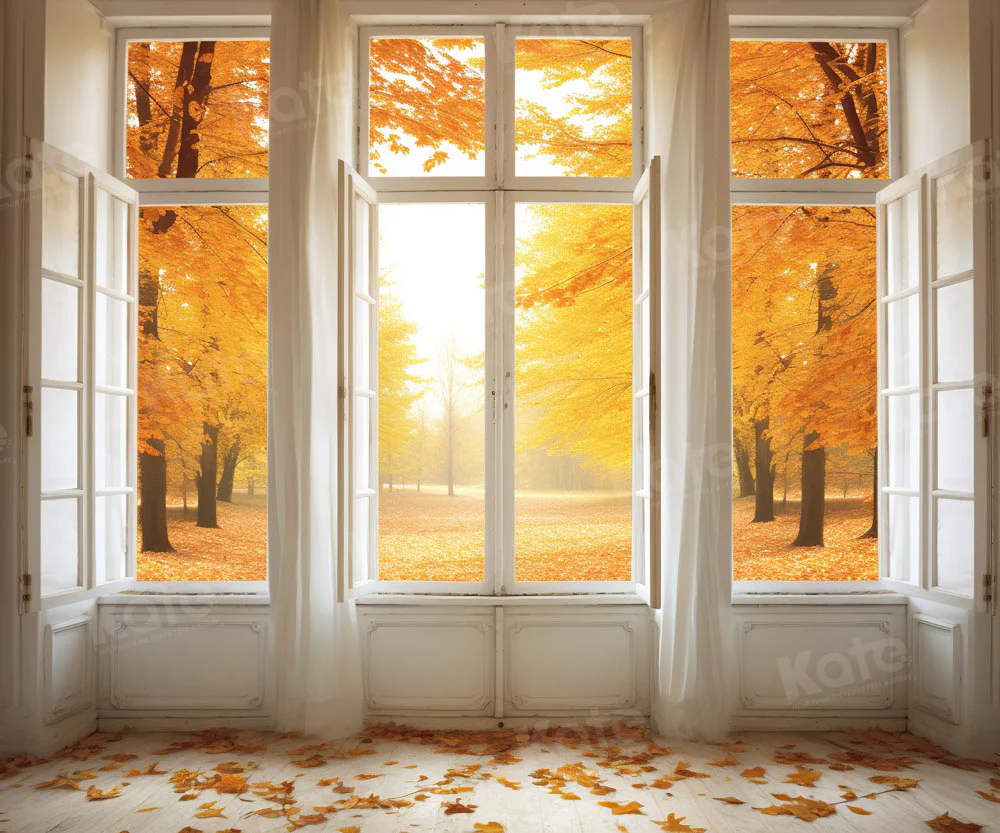 Kate Autumn Fallen Leaves Window Backdrop Designed by Chain Photography - Image 4
