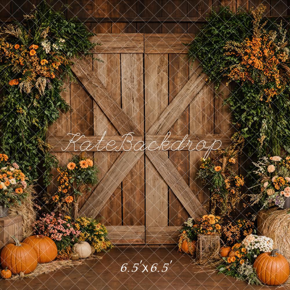 Kate Autumn Floral Pumpkins Barn Door Backdrop Designed by Emetselch - Image 2