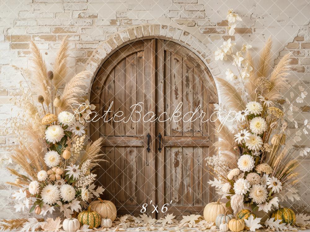 Kate Autumn Floral Pumpkins Rustic Arch Door Backdrop Designed by Emetselch - Image 3