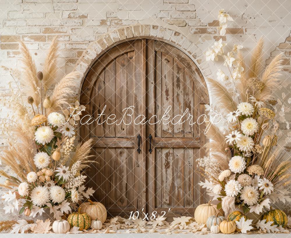 Kate Autumn Floral Pumpkins Rustic Arch Door Backdrop Designed by Emetselch - Image 6