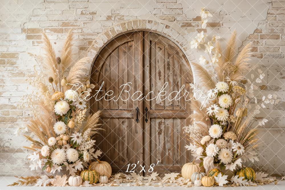 Kate Autumn Floral Pumpkins Rustic Arch Door Backdrop Designed by Emetselch - Image 9