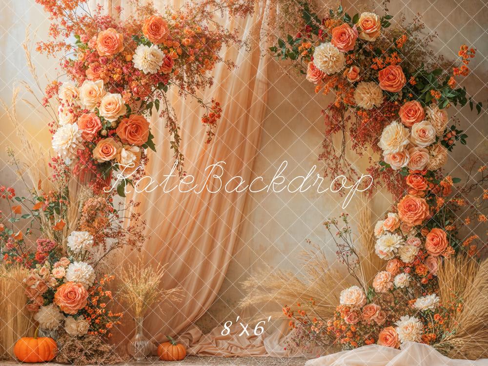 Kate Autumn Floral Arch Pampas Grass Fleece Backdrop Designed by Emetselch
