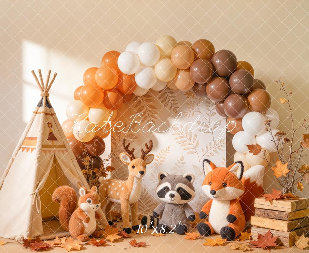 Kate Autumn Forest Animals Teepee Balloons Backdrop Designed by Emetselch - Image 6