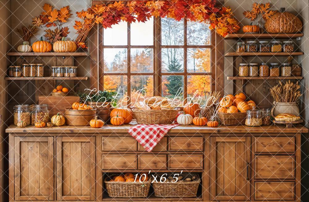 Kate Autumn Kitchen Pumpkins Fleece Backdrop Designed by Emetselch - Image 2