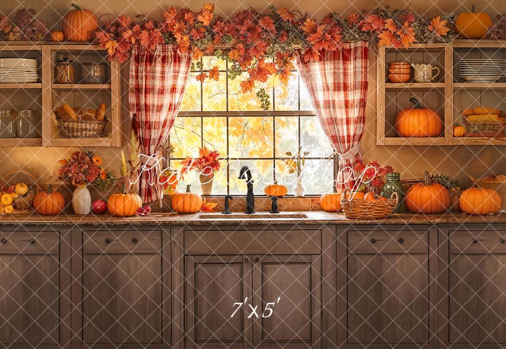 Kate Autumn Kitchen Pumpkins Window Backdrop Designed by Emetselch
