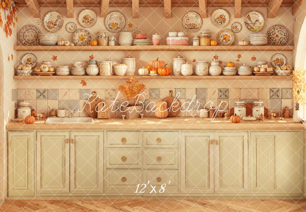 Kate Autumn Kitchen Shelves Pumpkins Backdrop Designed by Emetselch - Image 8