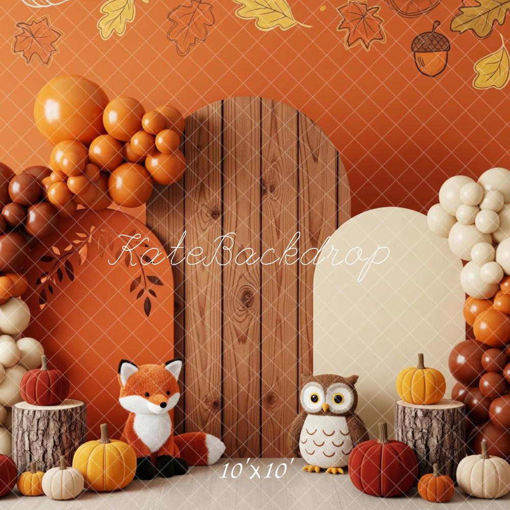 Kate Autumn Leaves Balloons Fox Owl Pumpkins Backdrop Designed by Patty Robert - Image 7