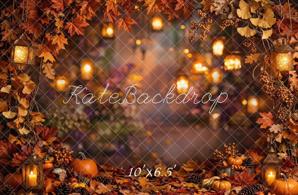Kate Autumn Leaves Pumpkins Lanterns Backdrop Designed by Emetselch - Image 4