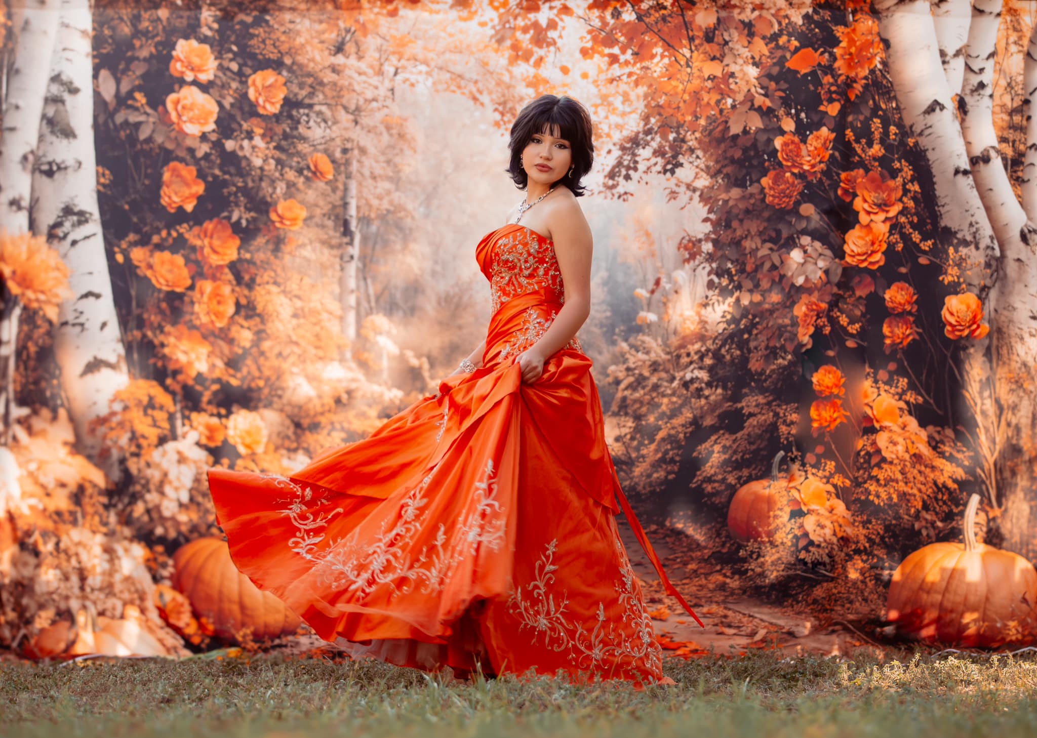 Kate Autumn Maple Forest Flowers Pumpkin Backdrop Designed by Emetselch