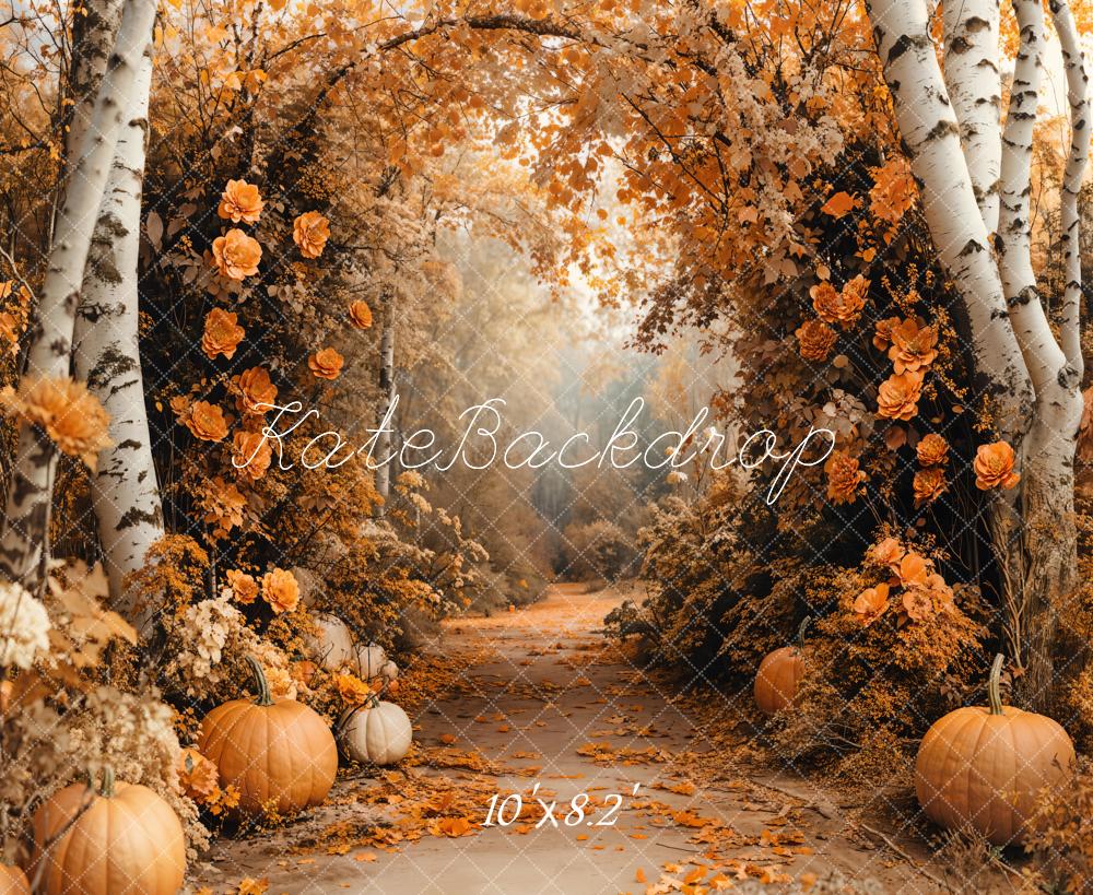 Kate Autumn Maple Forest Flowers Pumpkin Backdrop Designed by Emetselch - Image 7
