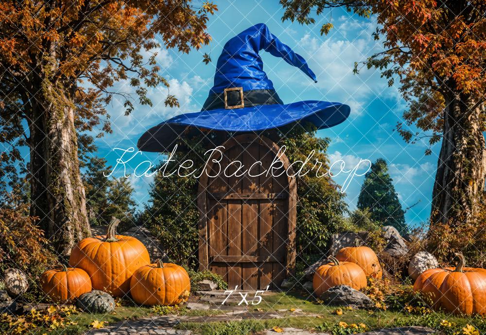 Kate Autumn Maple Tree Blue Magic Hat House Backdrop Designed by Emetselch