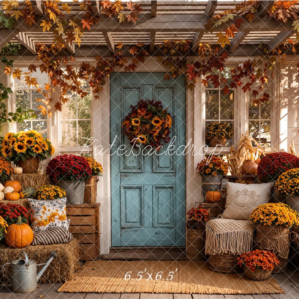 Kate Autumn Porch Pumpkins Hay Bales Backdrop Designed by Emetselch - Image 2